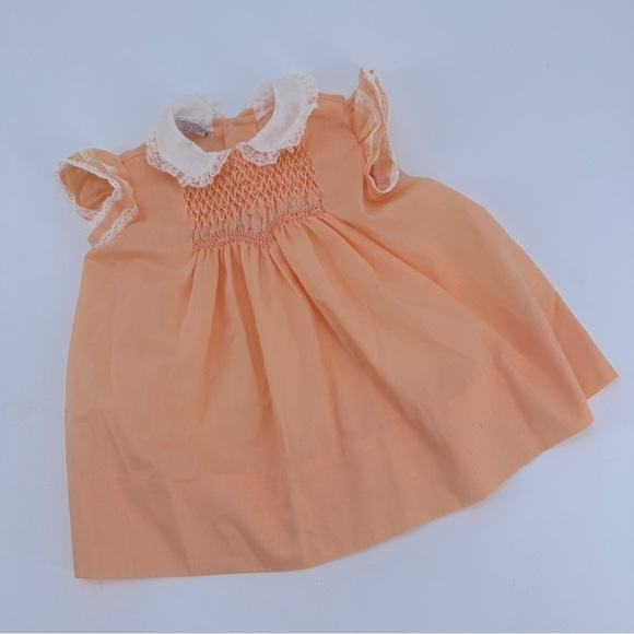 Vintage Polly Flinders Orange Smocked Dress Baby Size 18 months - Picture 1 of 4